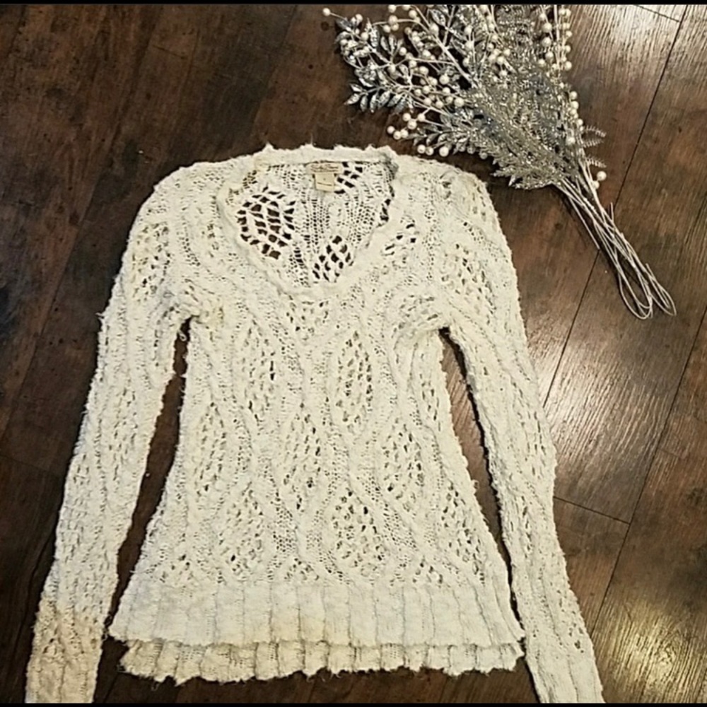 Lucky Brand Open Knit Cream Sweater